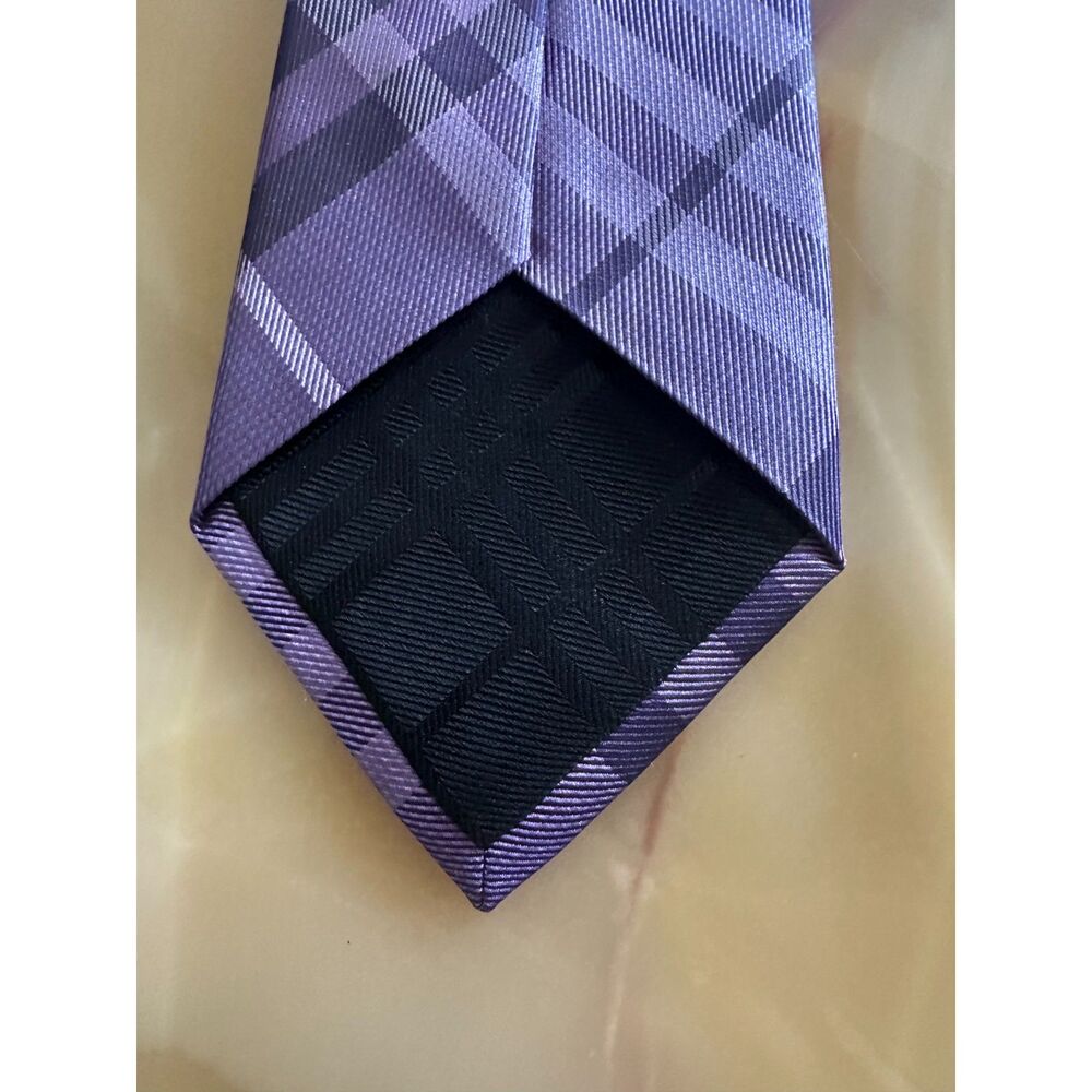 Burberry London Purple Checked Silk Tie Made in Italy - Picture 3 of 4